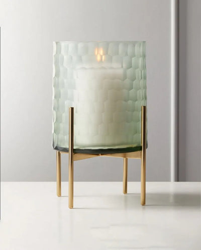 Handcut Glass Cylinder Candle Jar with Metal Stand