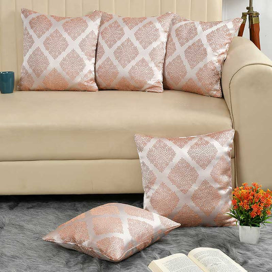 Polyester Silk Decorative Cushion Covers | Set Of 5 | 16 x 16 Inches | Multiple Colors