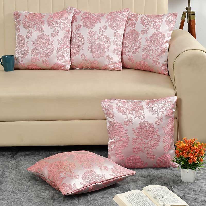 Polyester Silk Decorative Cushion Covers | Set Of 5 | 16 x 16 Inches | Multiple Colors