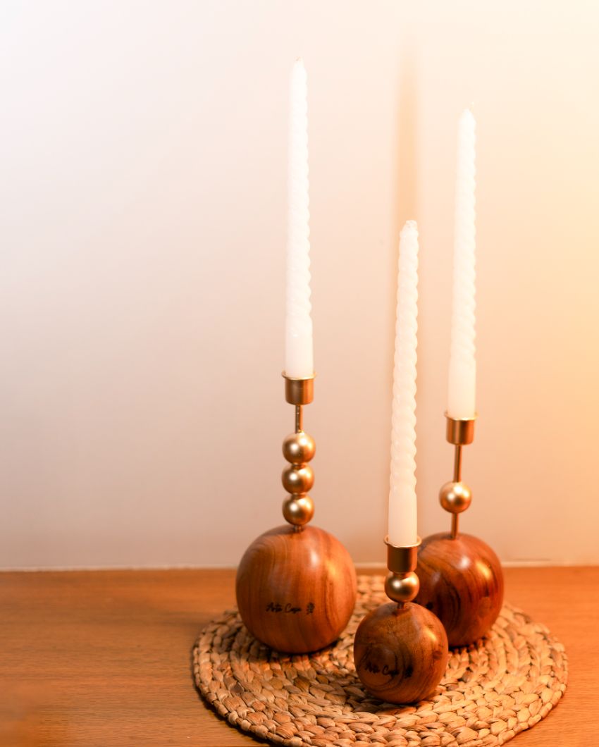 Wood & Metal Harmony Candle Holders | Set of 3