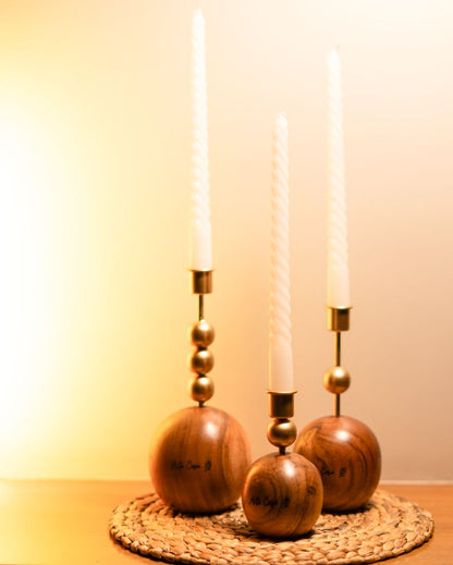 Wood & Metal Harmony Candle Holders | Set of 3