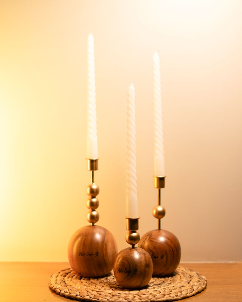 Wood & Metal Harmony Candle Holders | Set of 3