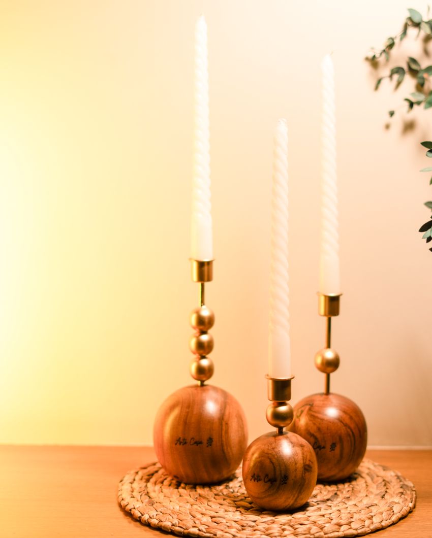 Wood & Metal Harmony Candle Holders | Set of 3