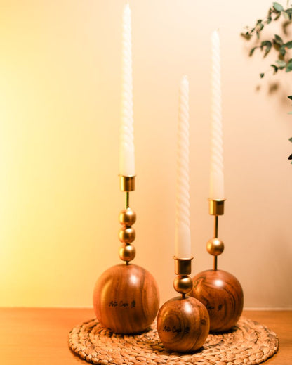 Wood & Metal Harmony Candle Holders | Set of 3