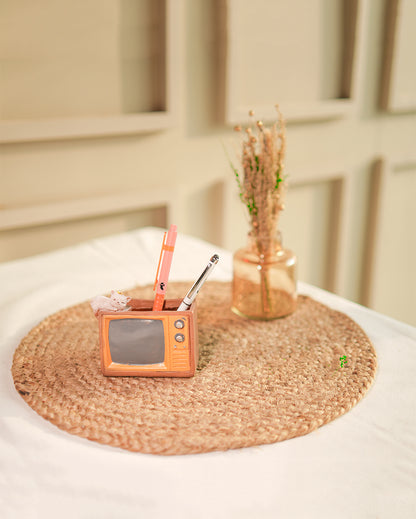 Retro Vintage Television Brown Pen Stand | 3 x 4 inches