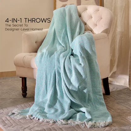 Elegant Cotton Chevron Weave Throw Blanket | 60 x 50 Inches