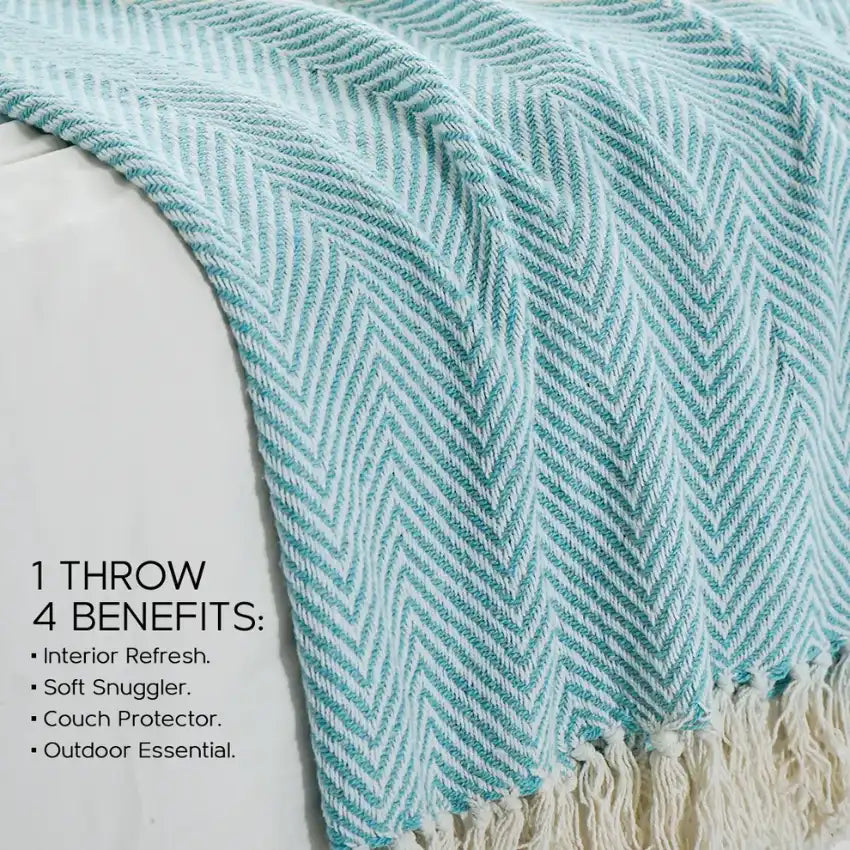 Elegant Cotton Chevron Weave Throw Blanket | 60 x 50 Inches