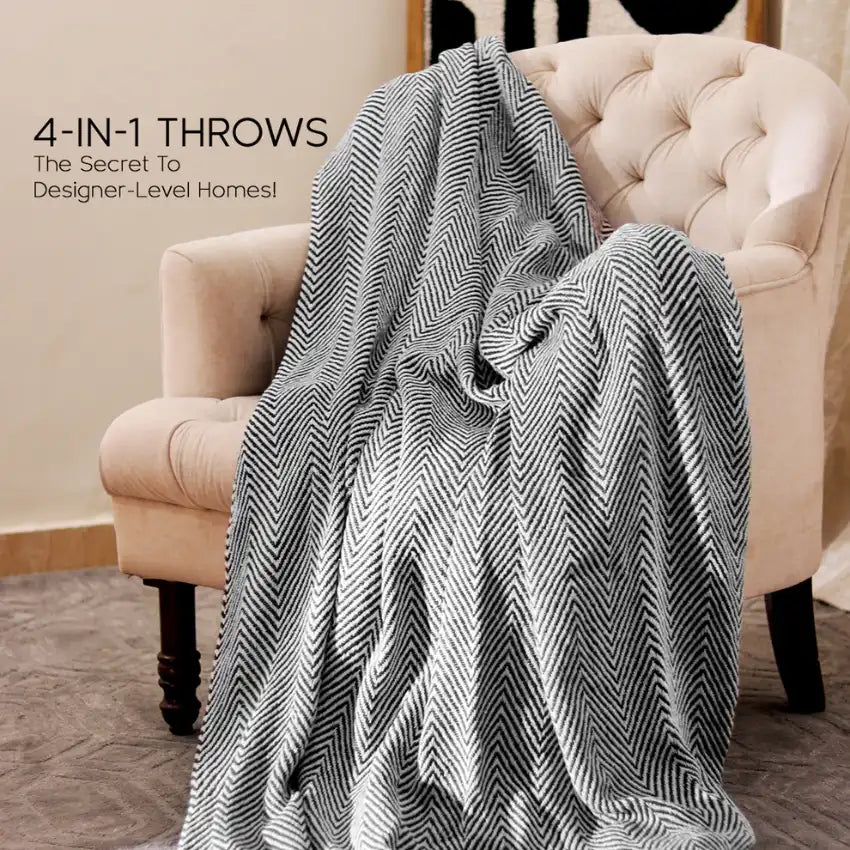 Elegant Cotton Chevron Weave Throw Blanket | 60 x 50 Inches