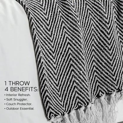 Elegant Cotton Chevron Weave Throw Blanket | 60 x 50 Inches