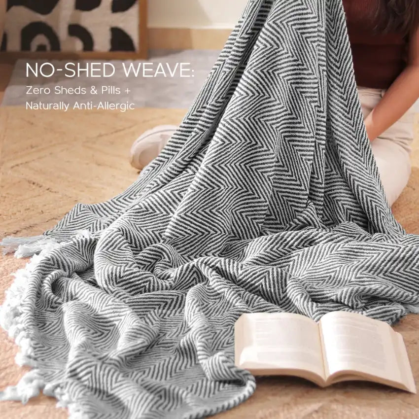 Elegant Cotton Chevron Weave Throw Blanket | 60 x 50 Inches