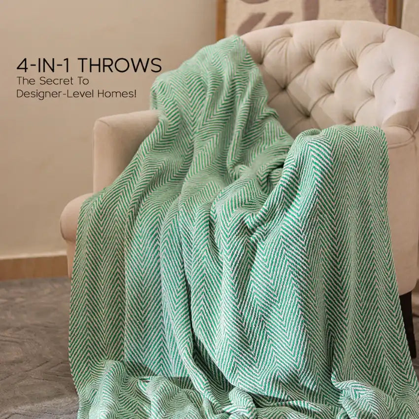 Elegant Cotton Chevron Weave Throw Blanket | 60 x 50 Inches