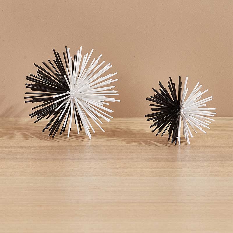 Sunburst Black & Gold Spheres - Set Of 2 White