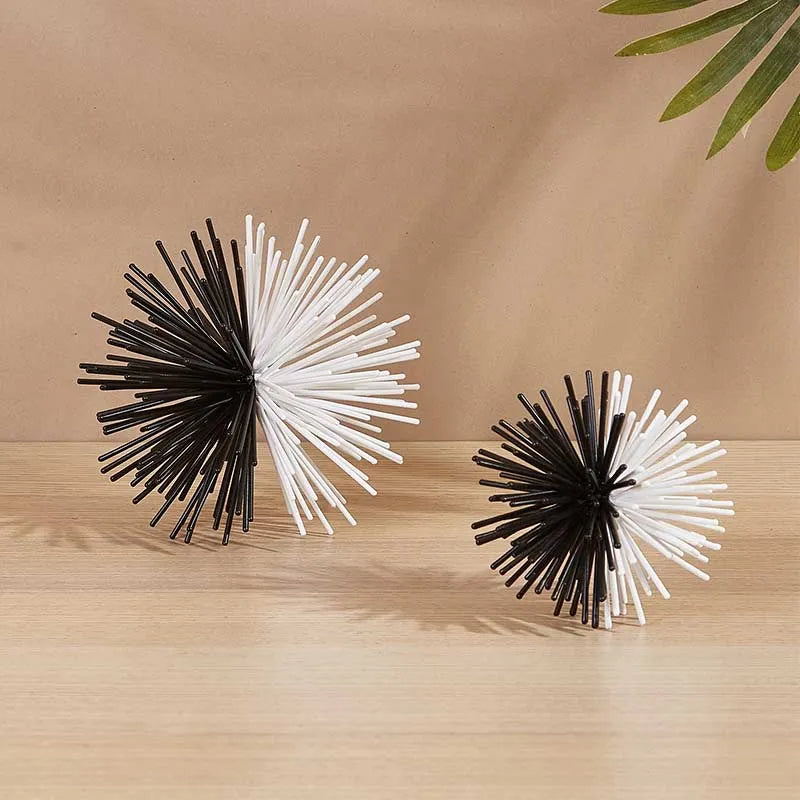 Sunburst Black & Gold Spheres - Set Of 2 White