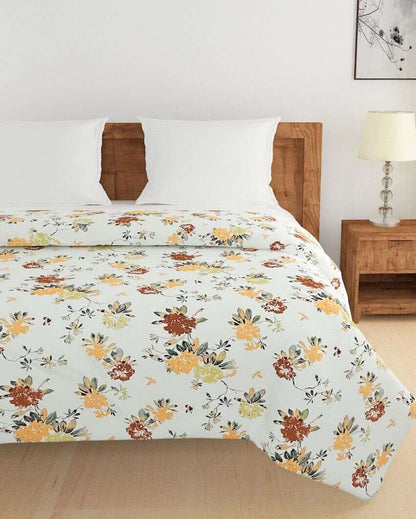 Ananda Yellow Floral Cotton Double Bed Size Quilt | 100 x 90 inches