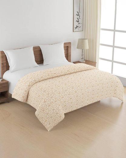 Beige Motif Cotton Double Bed Size Quilt | 100 x 90 inches