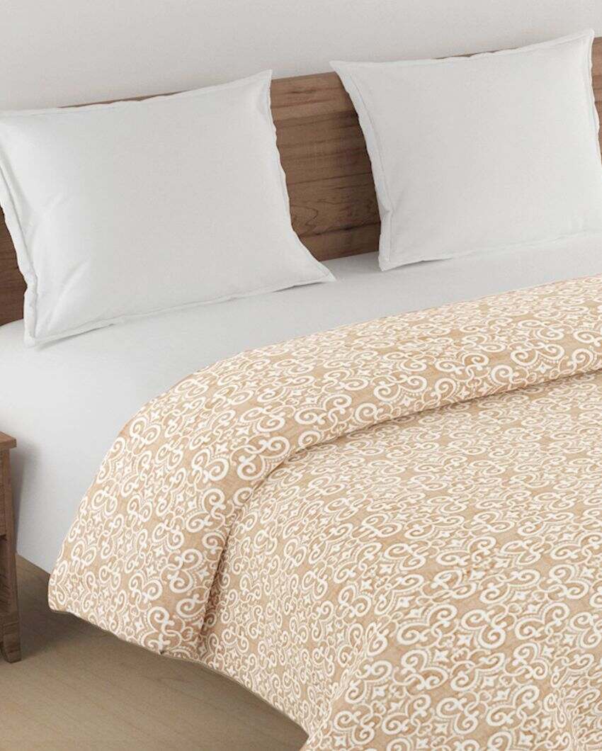 Beige Motif Cotton Double Bed Size Quilt | 100 x 90 inches