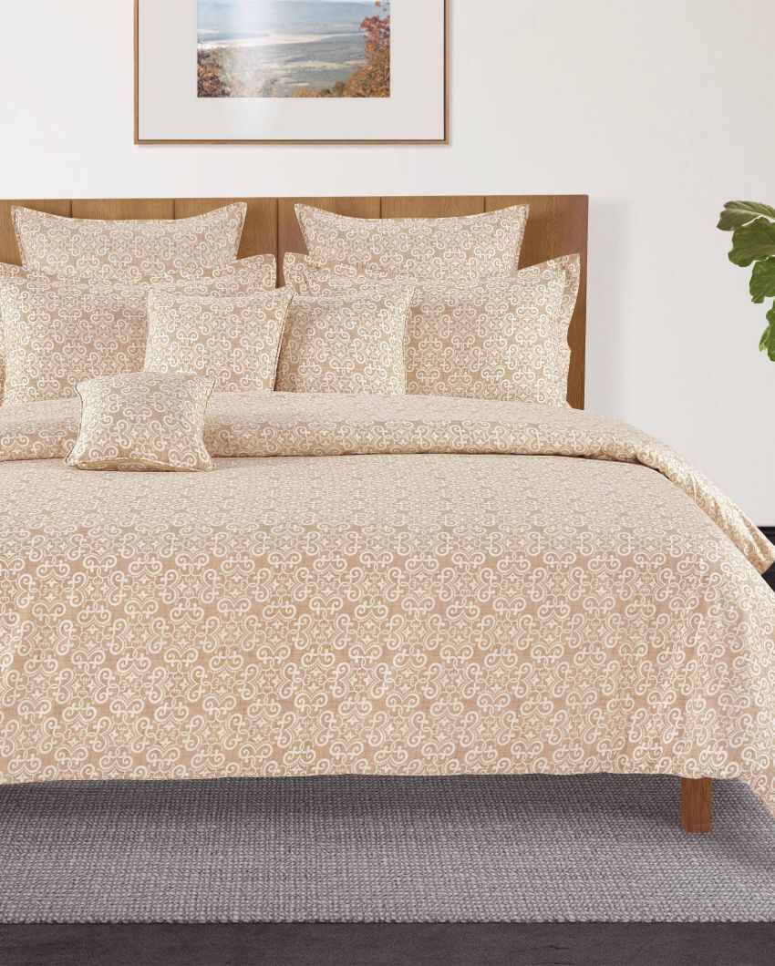 Beige Motif Cotton Double Bed Size Quilt | 100 x 90 inches