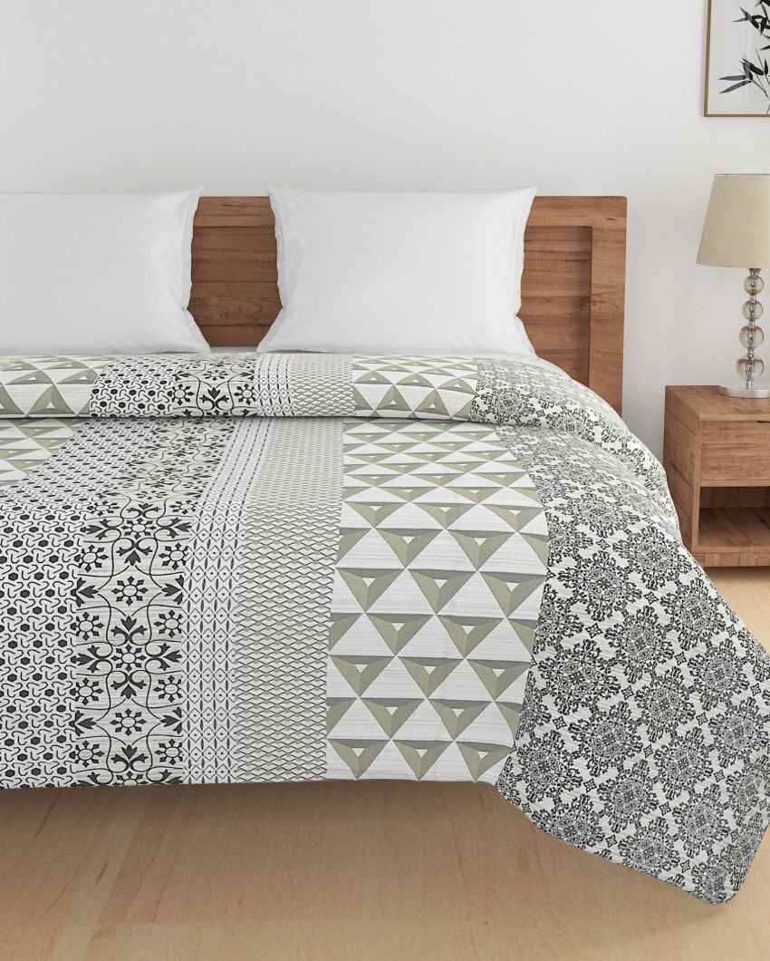 Ananda Beige Geometric Cotton Double Bed Size Quilt | 100 x 90 inches