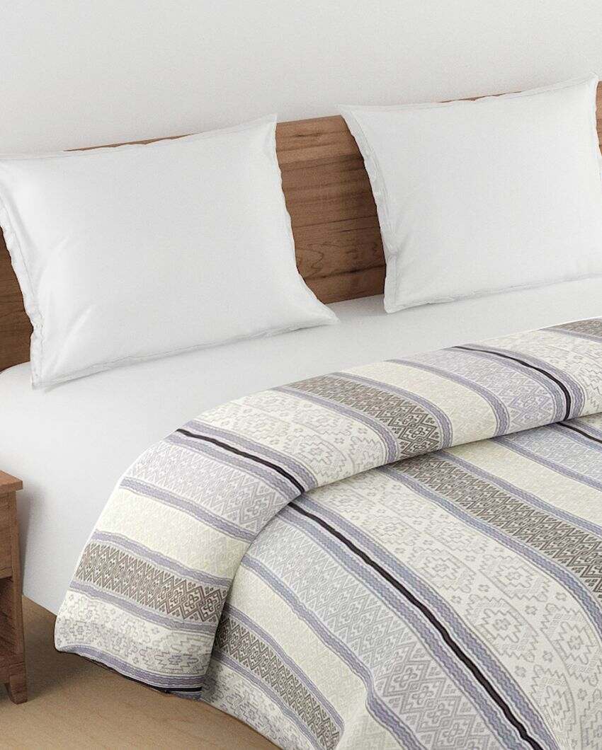 Ananda Blue Geometric Cotton Double Bed Size Quilt | 100 x 90 inches