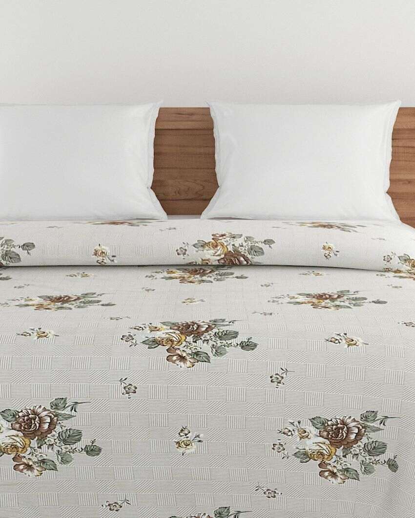 Ananda Chic Floral Cotton Double Bed Size Quilt | 100 x 90 inches