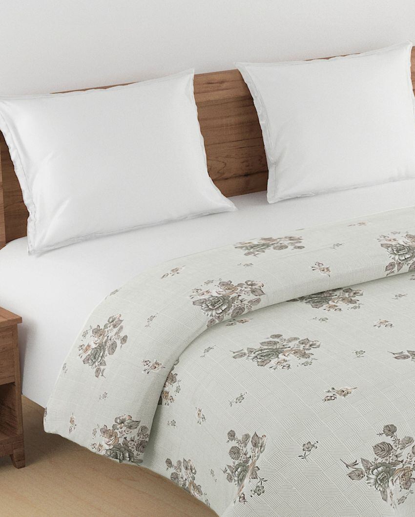 Ananda Chic Floral Cotton Double Bed Size Quilt | 100 x 90 inches