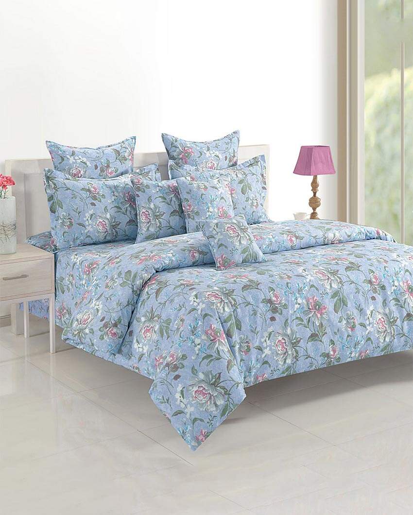 Midas Monalisa Blue Floral Cotton Double Bed Size Quilt | 100 x 90 inches