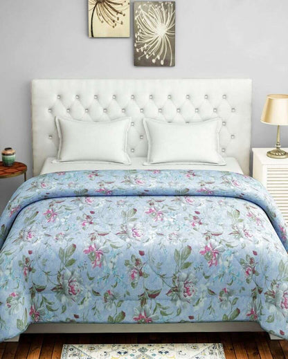 Midas Monalisa Blue Floral Cotton Double Bed Size Quilt | 100 x 90 inches