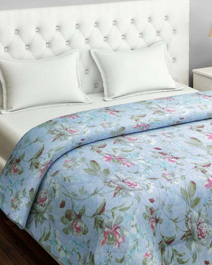 Midas Monalisa Blue Floral Cotton Double Bed Size Quilt | 100 x 90 inches