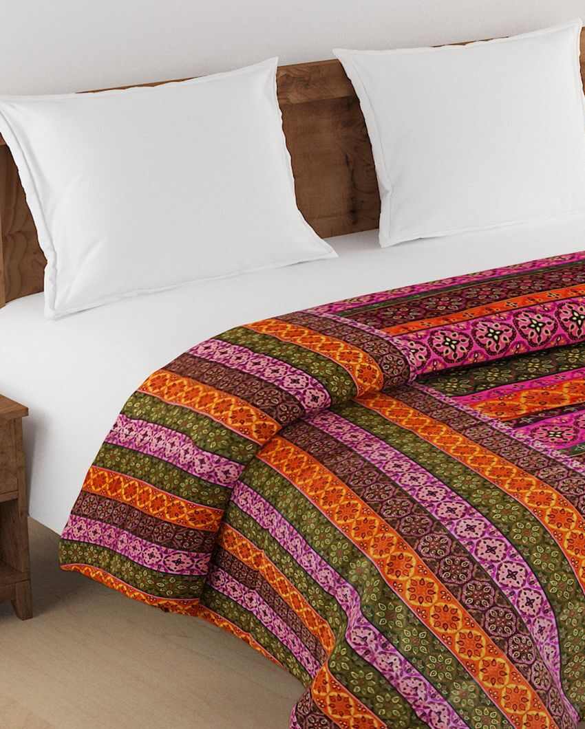 Ethnic Motif Pink Cotton Double Bed Size Quilt | 100 x 90 inches