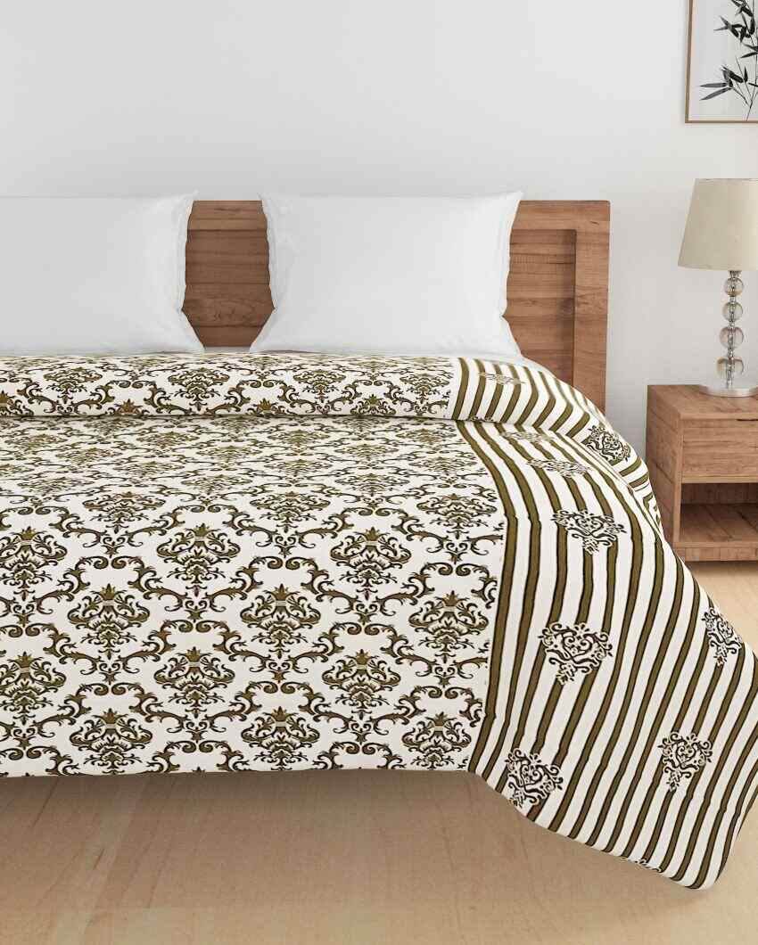 Veda Brown Motif Cotton Double Bed Size Quilt | 100 x 90 inches