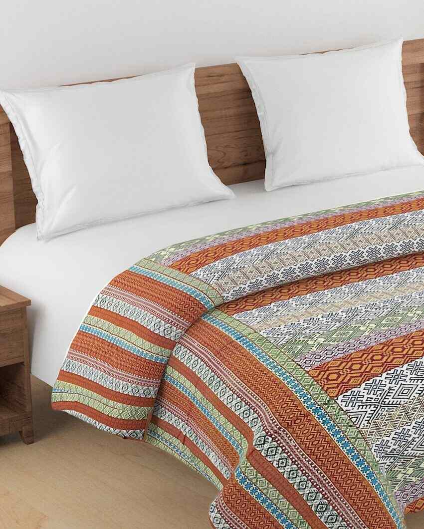 Veda Brown Ethnic Motif Cotton Double Bed Size Quilt | 100 x 90 inches