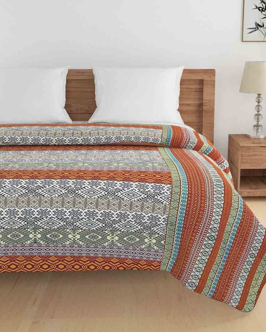 Veda Brown Ethnic Motif Cotton Double Bed Size Quilt | 100 x 90 inches