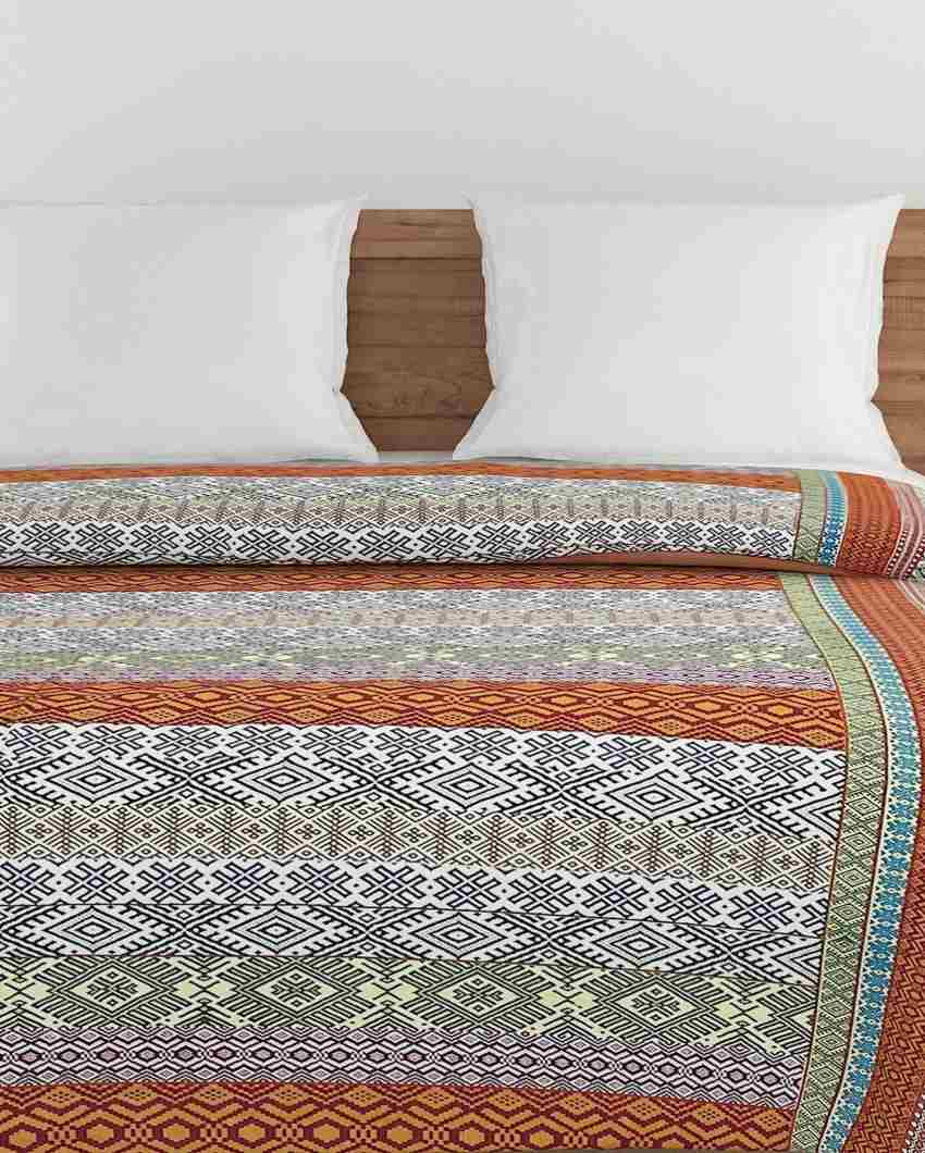 Veda Brown Ethnic Motif Cotton Double Bed Size Quilt | 100 x 90 inches