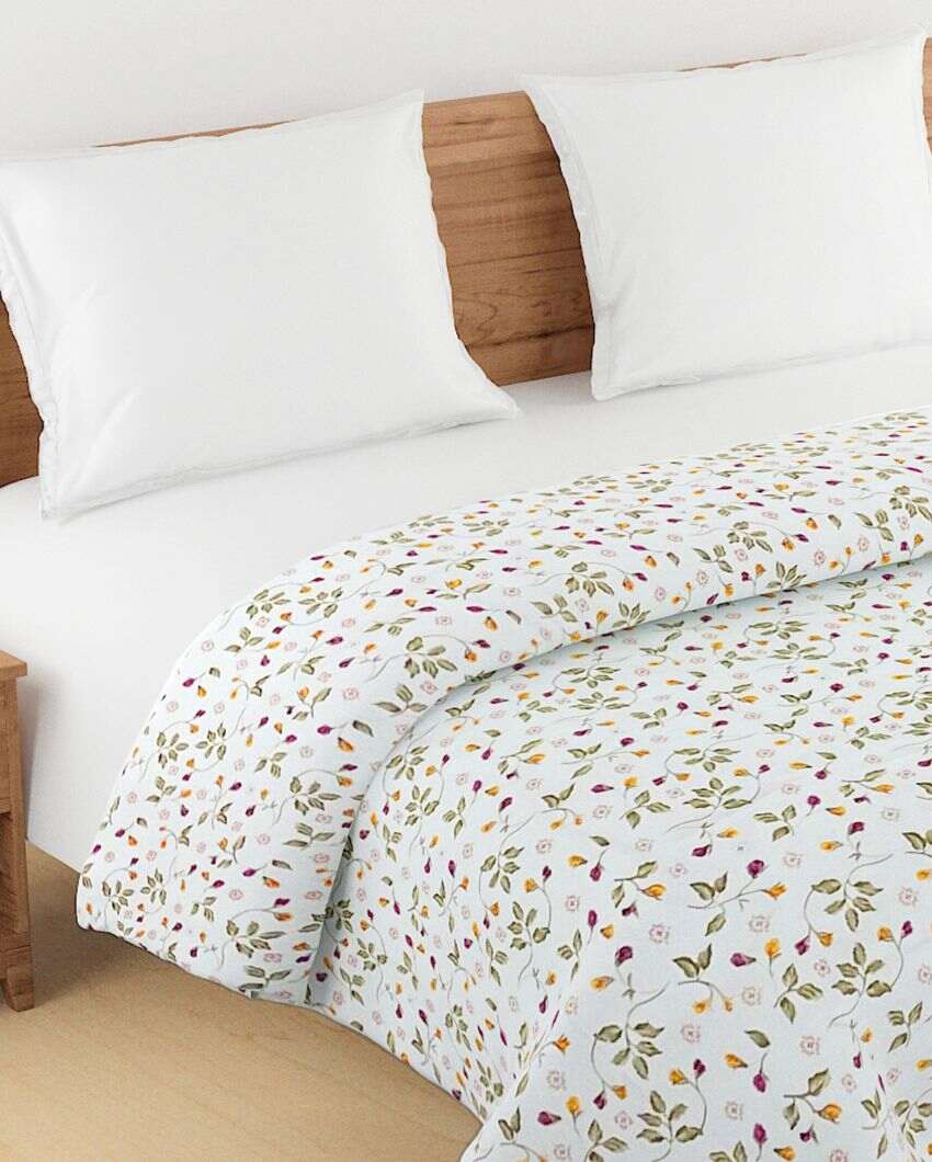 Modern Veda Floral Cotton Double Bed Size Quilt | 100 x 90 inches