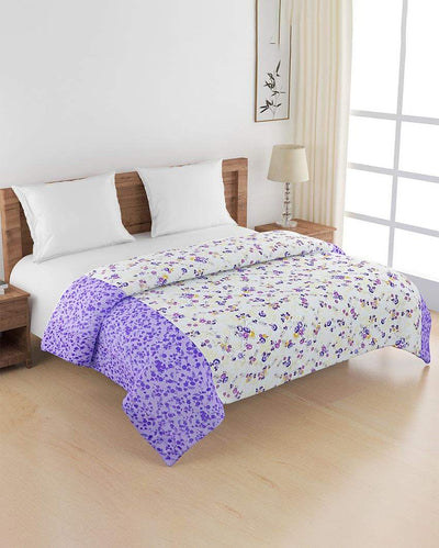 Veda Purple Floral Cotton Double Bed Size Quilt | 100 x 90 inches