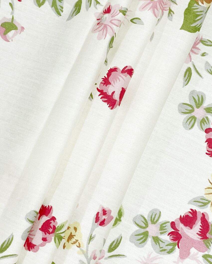 Zinnia White Floral Cotton Double Bed Size Quilt | 100 x 90 inches