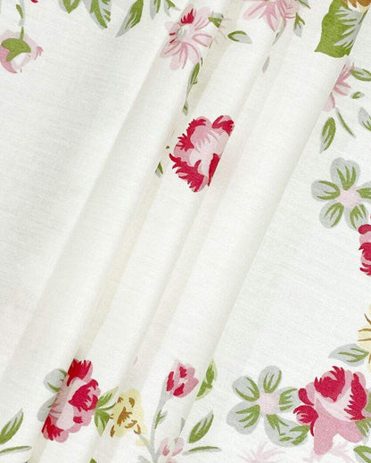 Zinnia White Floral Cotton Double Bed Size Quilt | 100 x 90 inches