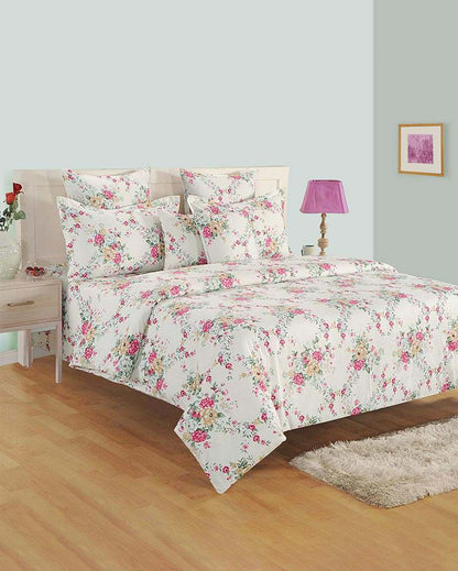 Zinnia White Floral Cotton Double Bed Size Quilt | 100 x 90 inches