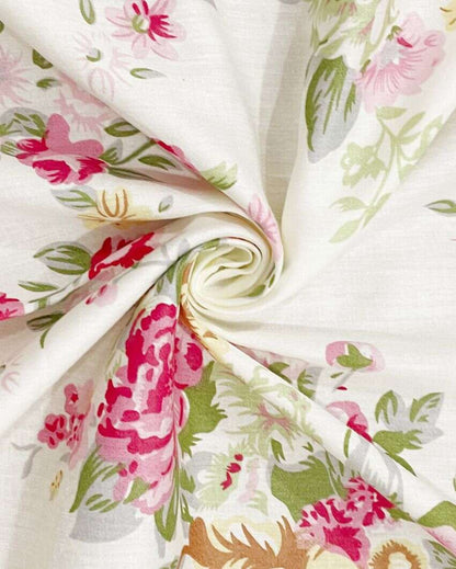 Zinnia White Floral Cotton Double Bed Size Quilt | 100 x 90 inches