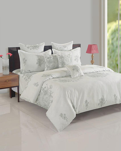 Zinnia White Ethnic Motif Cotton Double Bed Size Quilt | 100 x 90 inches