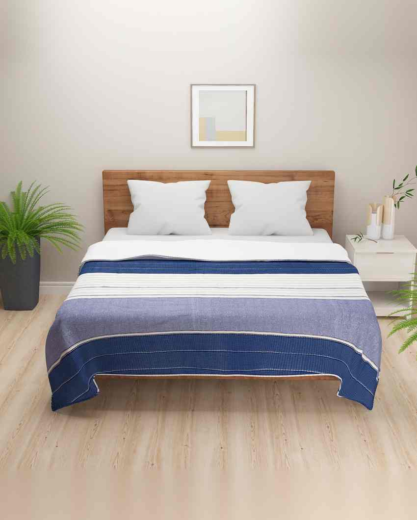 Stylish Striped Pigeon Blue Pure Cotton Dohar | 100 x 90 inches