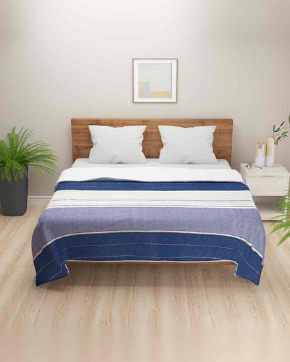 Stylish Striped Pigeon Blue Pure Cotton Dohar | 100 x 90 inches