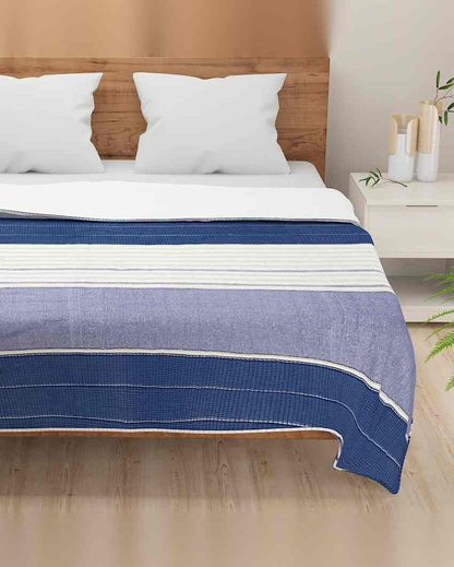 Stylish Striped Pigeon Blue Pure Cotton Dohar | 100 x 90 inches