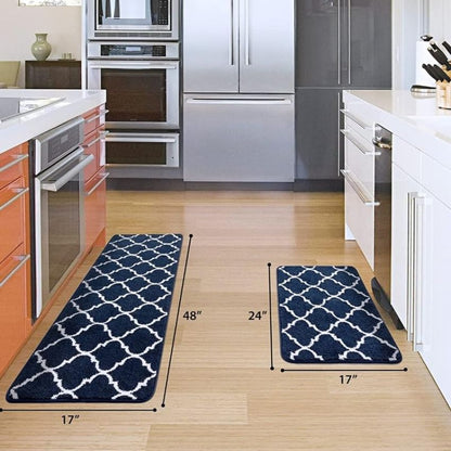 Durable Trellis Microfiber Anti-Slip Kitchen Rug Set | Pack of 2