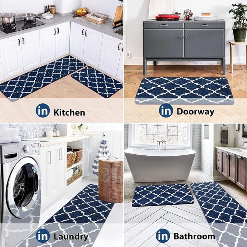 Durable Trellis Microfiber Anti-Slip Kitchen Rug Set | Pack of 2