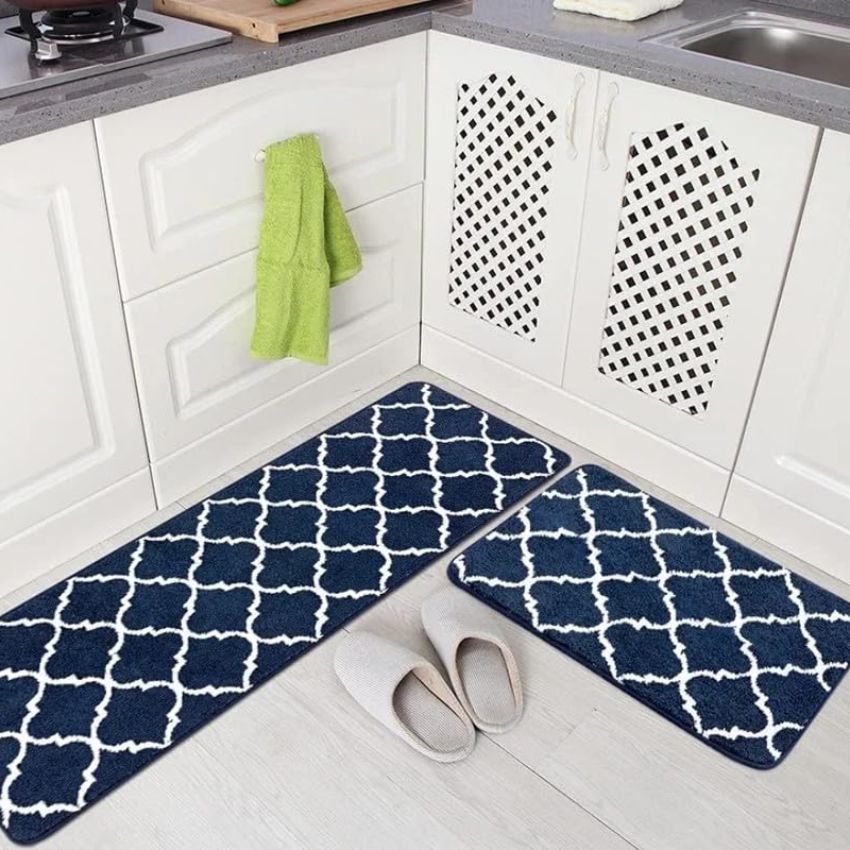 Durable Trellis Microfiber Anti-Slip Kitchen Rug Set | Pack of 2