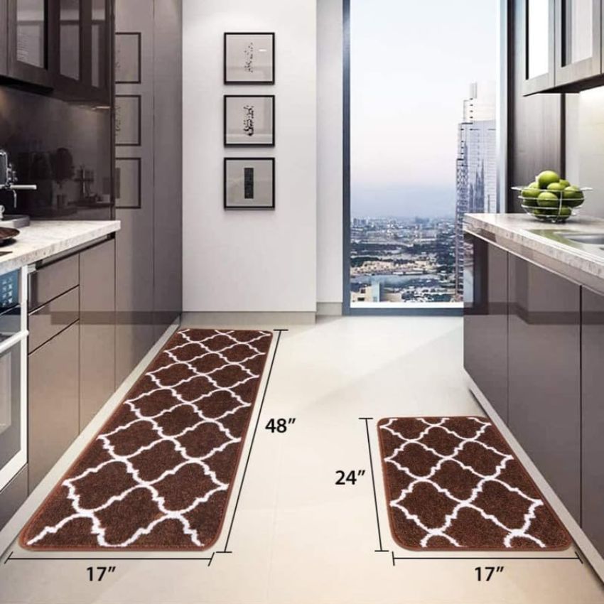 Durable Trellis Microfiber Anti-Slip Kitchen Rug Set | Pack of 2