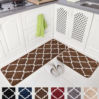 Durable Trellis Microfiber Anti-Slip Kitchen Rug Set | Pack of 2