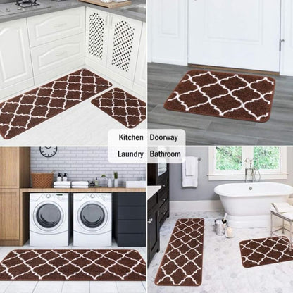 Durable Trellis Microfiber Anti-Slip Kitchen Rug Set | Pack of 2