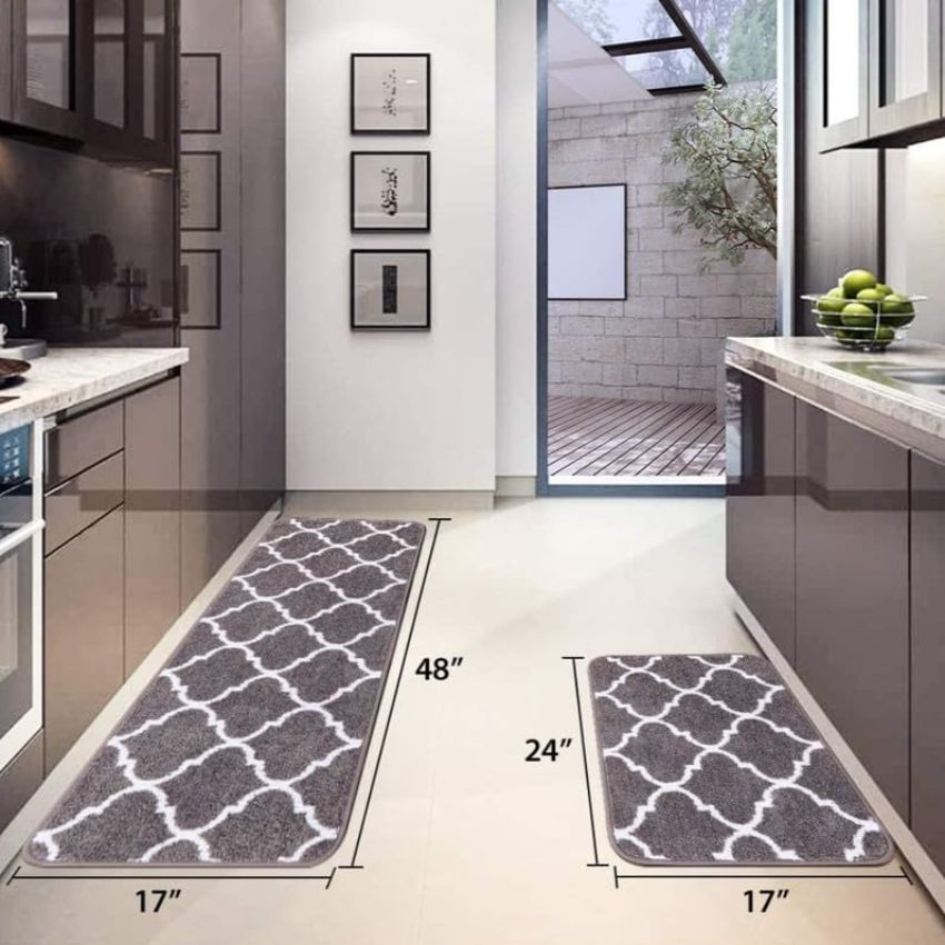 Durable Trellis Microfiber Anti-Slip Kitchen Rug Set | Pack of 2